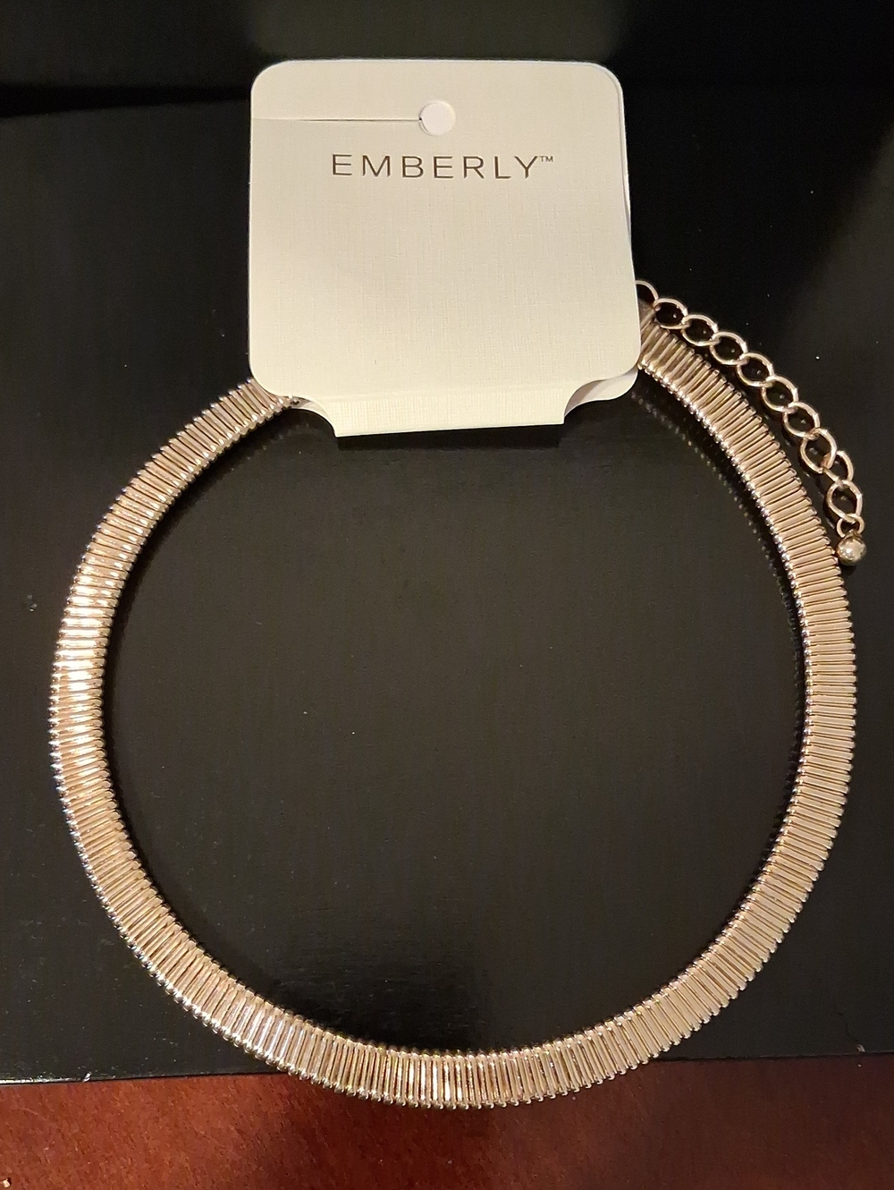 Emberly Ribbed Gold Tone Collar Choker Necklace New With Tags